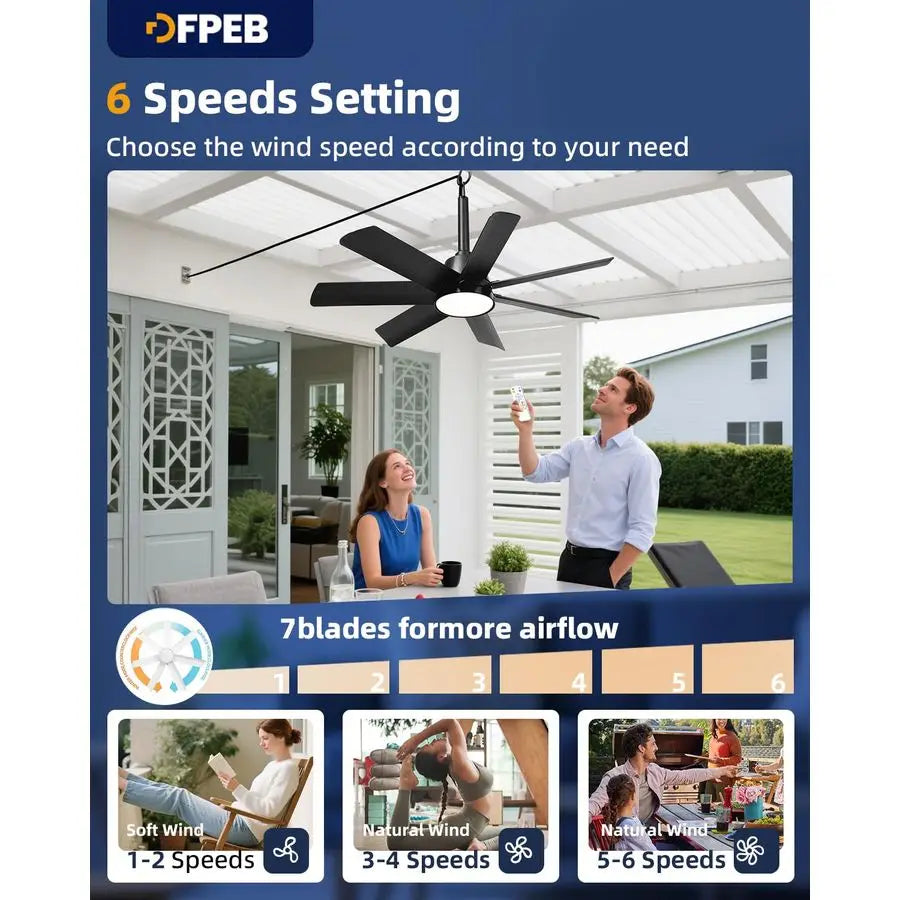 Outdoor Ceiling Fan with Lights and Remote, LED Gazebo Hanging Fan with Hook