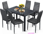 Tempered Glass 7 Piece Table and Chairs Set Modern for Home