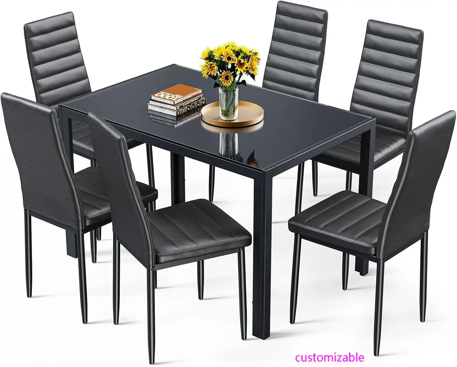 Tempered Glass 7 Piece Table and Chairs Set Modern for Home