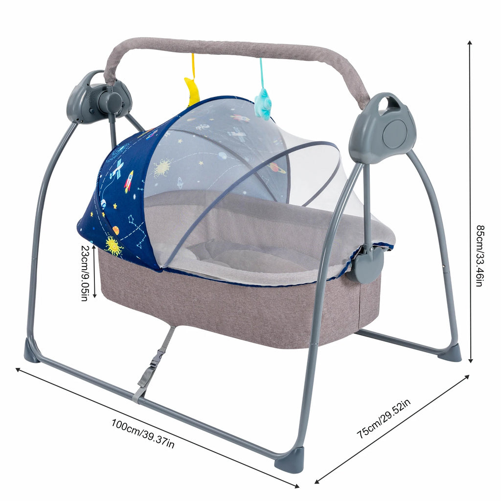 Baby Cradle Swing 5 Speeds Electric Stand Crib with Remote Control for 0-18 Months Newborn Babies