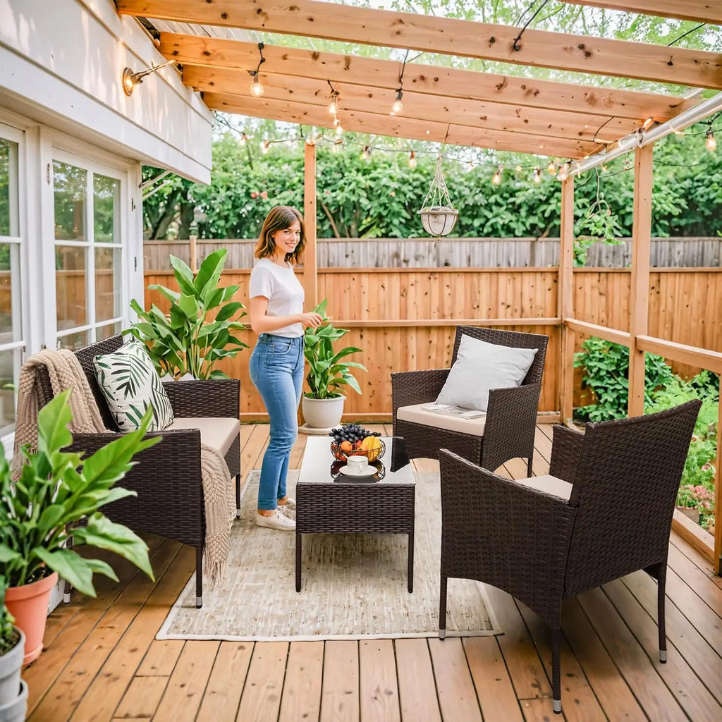 4 Pieces Outdoor Patio Rattan Chair Wicker Set
