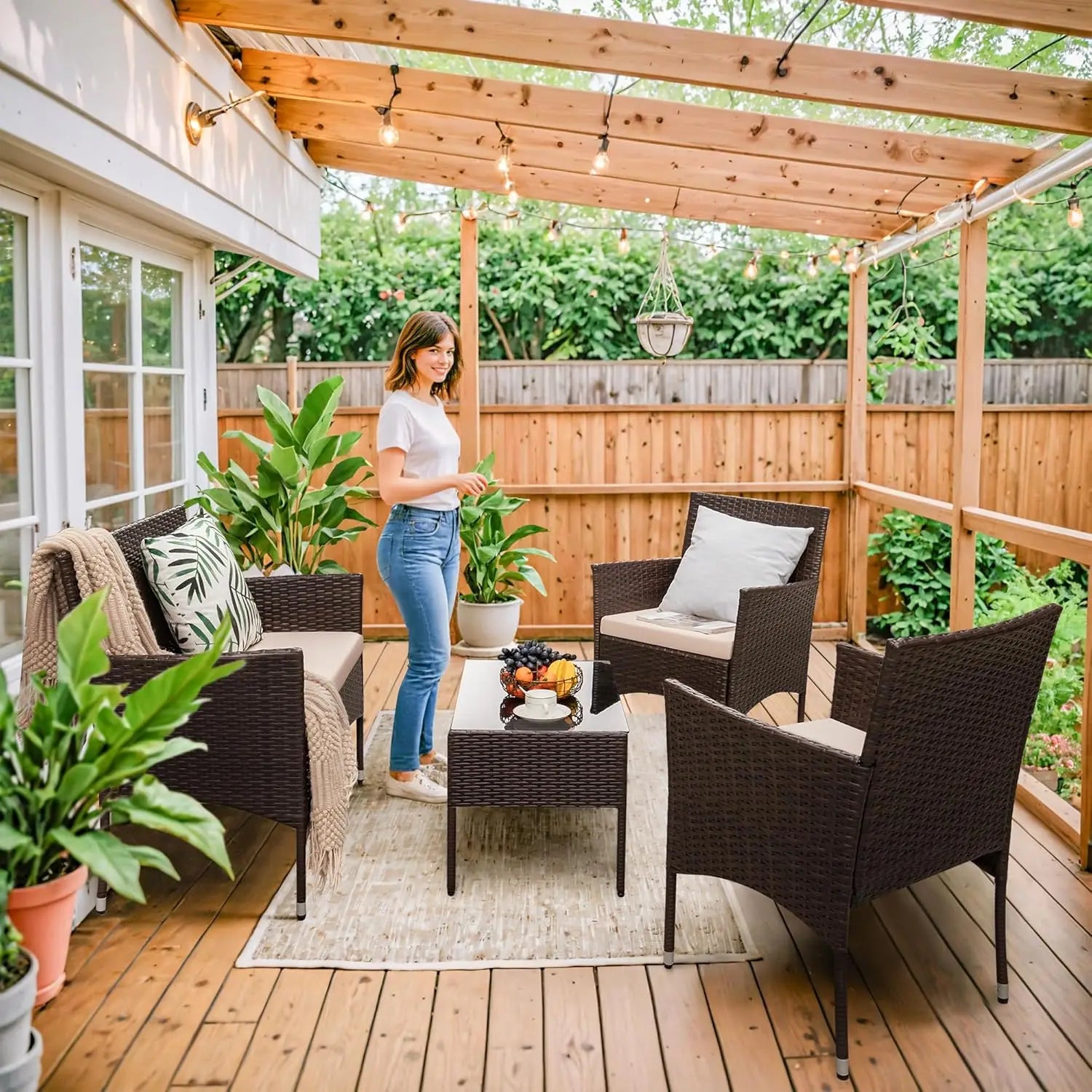4 Pieces Outdoor Patio Rattan Chair Wicker Set