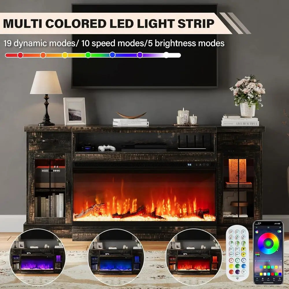 3-Sided Glass Fireplace TV Stand for TVs up to 80''