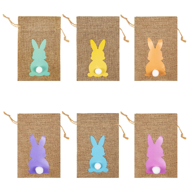 6/12/24pcs Jute Linen Treat Gift Bags for Easter