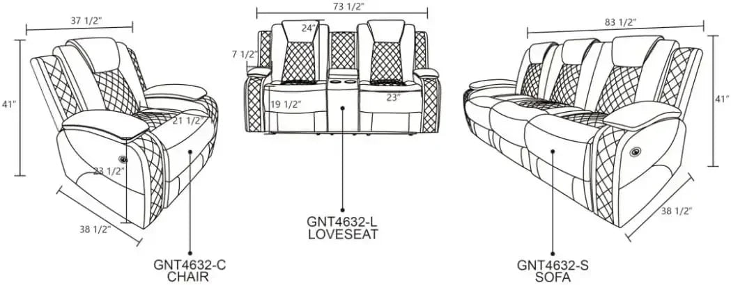 Electric Recliner Chair with LED Light, Sectional Sofa Loveseat with Wireless Charging