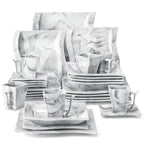 MALACASA 30 Piece White Porcelain Dinner Set with 6PCS Dinner Plate/Dessert/Soup/Mug/Saucer Tableware Set for 6-12 Person