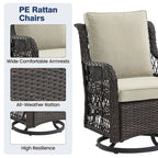 3-Piece Wicker Swivel Rocking Patio Set, 2 Chairs & Glass Table