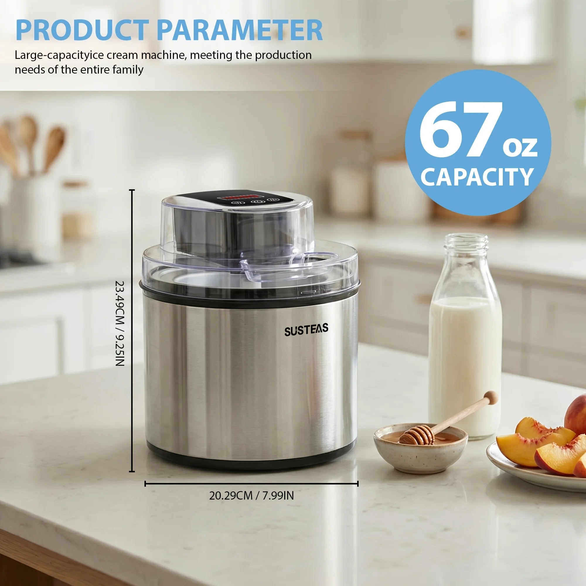 2-liter Large-capacity Electric Ice Cream Maker That Can Make Various Flavors Of Smoothies And Frozen Yogurt. Equipped with An LED Display, Suitable for 1-3 People.