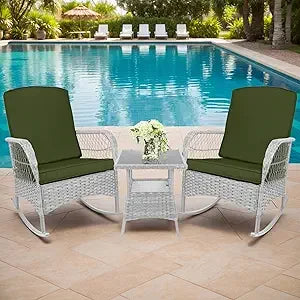 3 pcs Rocking Bistro Set for Porch Lawn Garden Backyard Deck