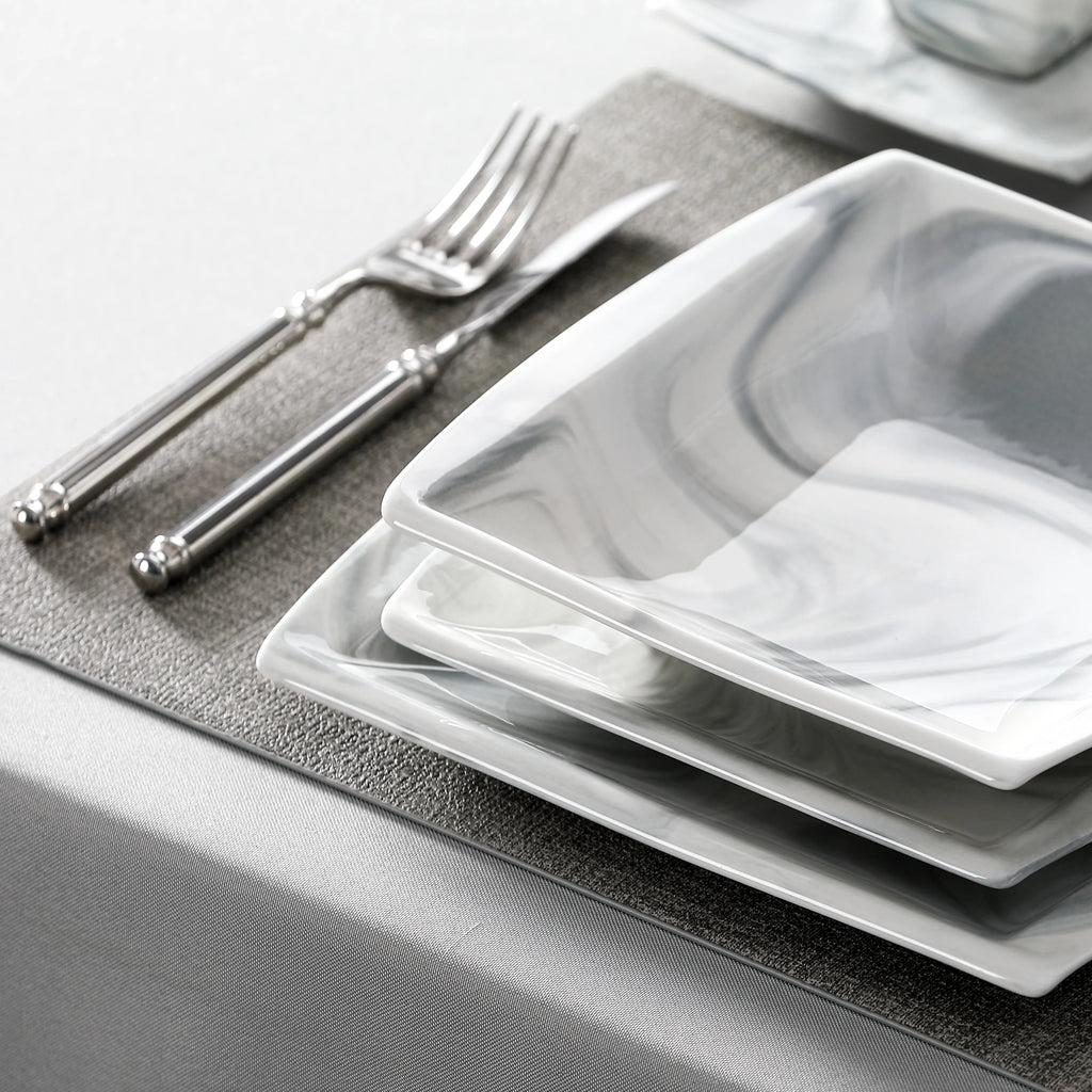 30/60PCS Marble Grey Porcelain Tableware Dinnerware Set with 6PCS Dessert/Soup/Dinner Plate/Cup/Saucer, Service for 12