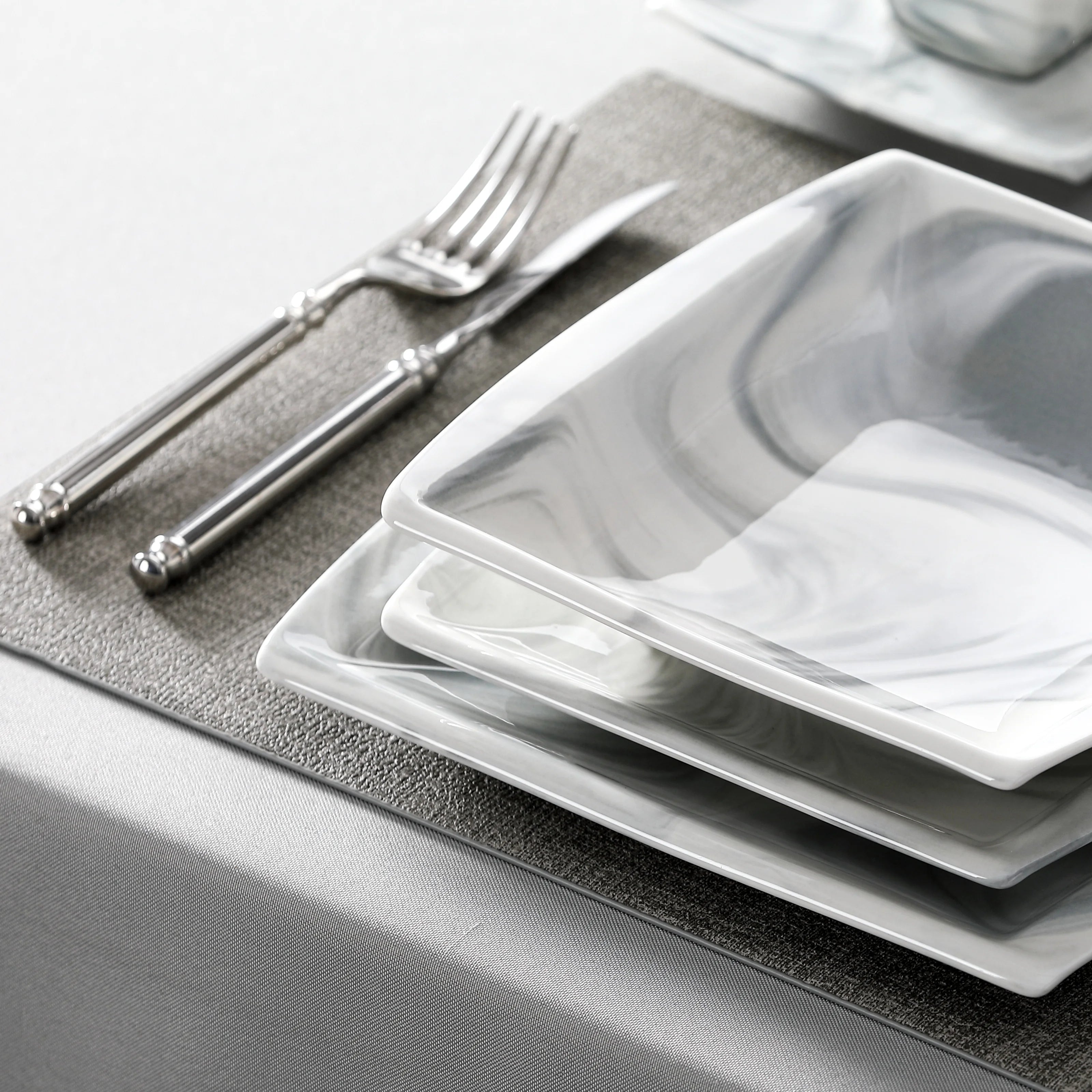 30/60PCS Marble Grey Porcelain Tableware Dinnerware Set with 6PCS Dessert/Soup/Dinner Plate/Cup/Saucer, Service for 12