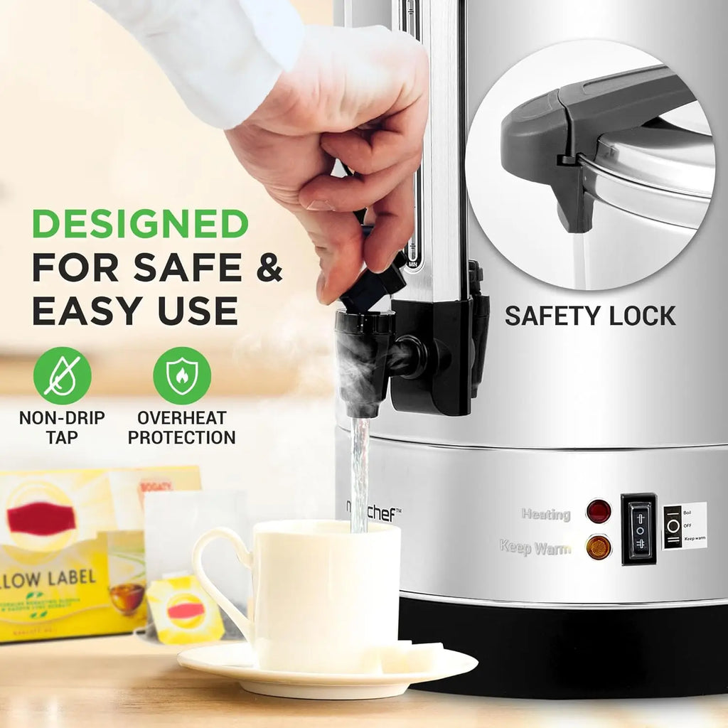 13L Electric Hot Water Dispenser with Safety Lock, Non-Drip Tap, Warm Function, Stainless Steel