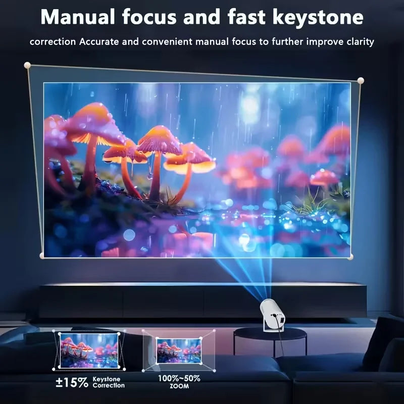 Smart projector with Android 11 system, Wi-Fi 6/Bluetooth 5.2, suitable for movie streaming and enhanced gaming experience