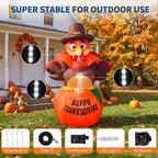 6ft Thanksgiving Pumpkin Turkey Inflatable Yard Decor With 7 Led Lights, Blower, Stakes & Ropes For Lawn Porch Garden Party Home