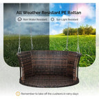 1-Person Use Round Rattan Porch Swing Outdoor Support 440 LBS with Cushions & Adjustable Chains
