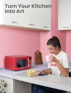 Retro Small Microwave Oven With Compact Size, 9 Preset Menus, Position-Memory Turntable, Mute