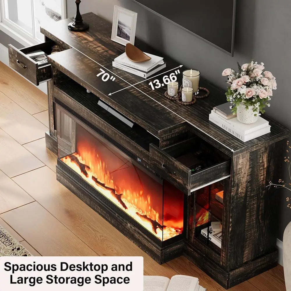 3-Sided Glass Fireplace TV Stand for TVs up to 80''