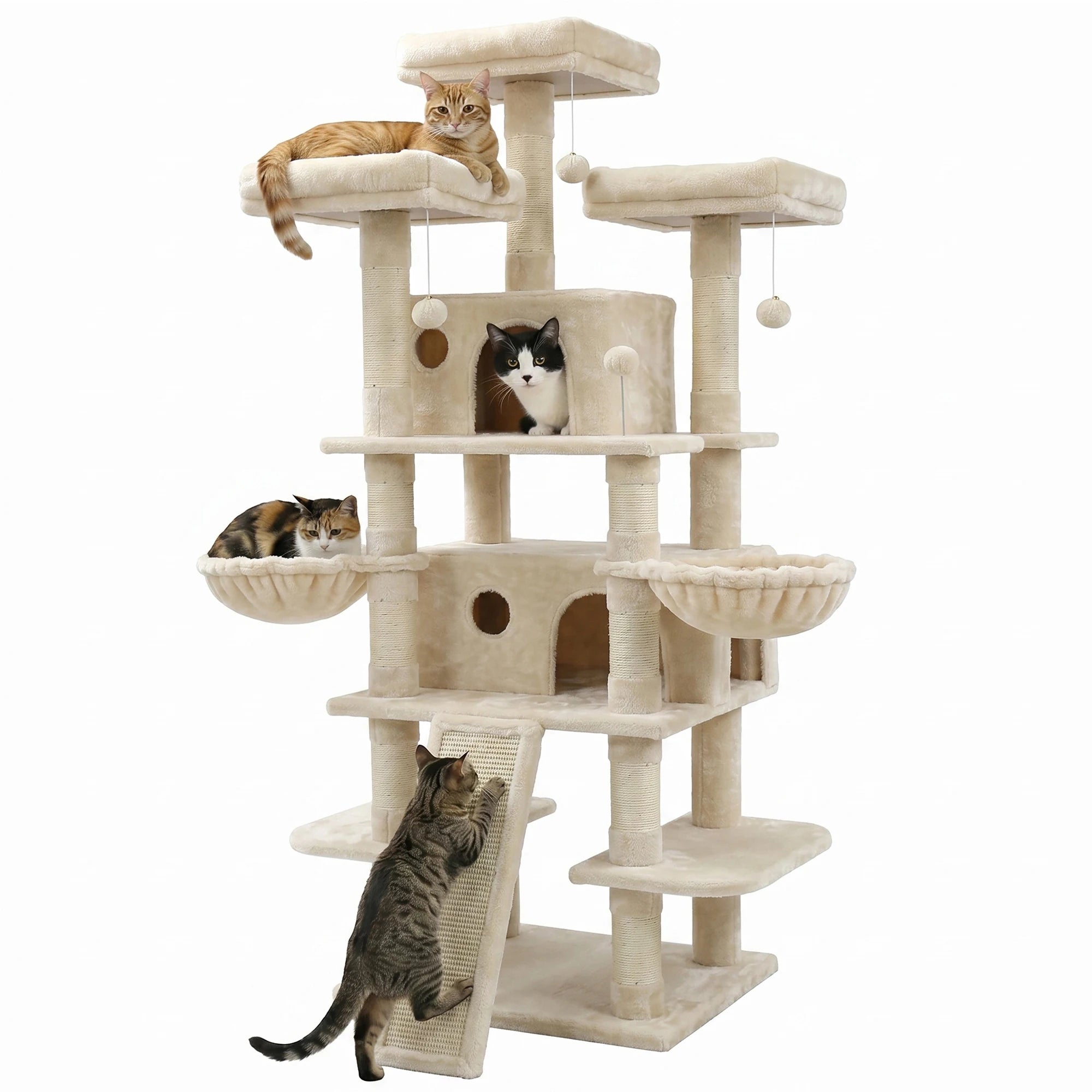 68in Large Multi Level Cat Tree Tower Indoor Activity Center 2 Condos 3 Plush Perches Scratching Post
