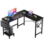 L Shaped Standing Office Computer Desk with Storage Bag and Side Hook