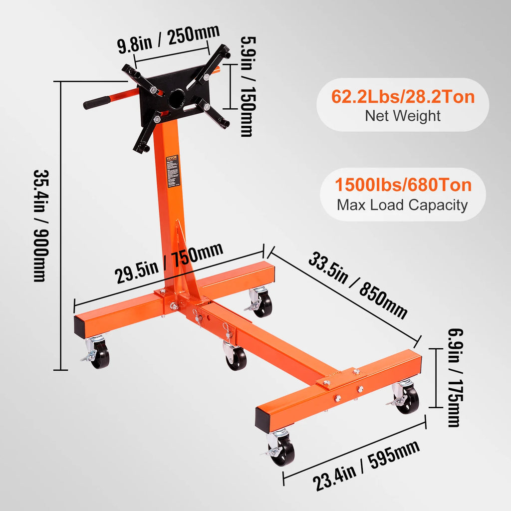 Engine Stand 750/1300/1500 lbs Rotating Engine Motor Stand with 360 Degree Adjustable Head Dolly Vehicle Auto Repair