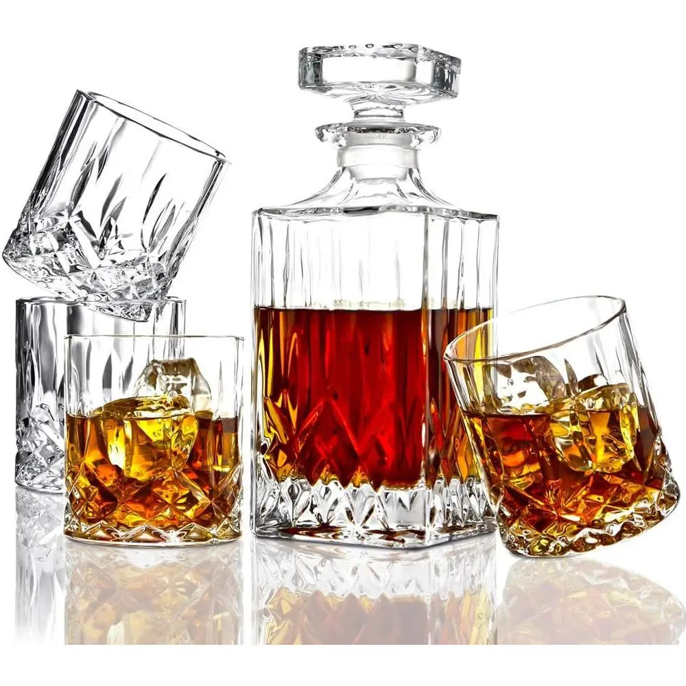 5-Piece Crystal Whiskey Decanter Set with 4 Glasses