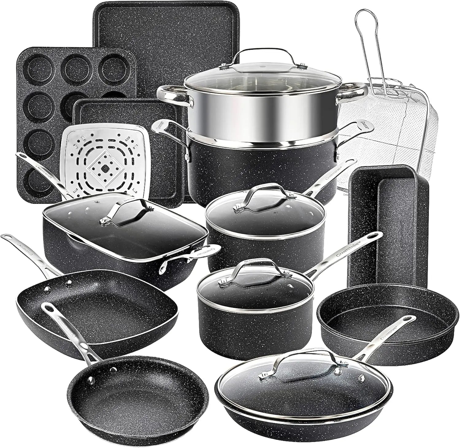 True 20 Pc Pots and Pans Set Non Stick, Non Toxic PFOA PFOS Free, Oven Safe