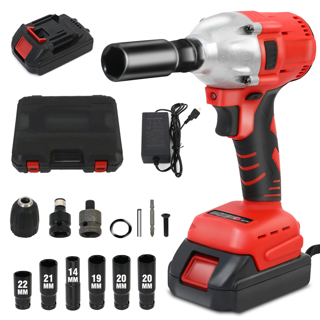 20V Cordless Electric Impact Wrench 1/2 Inch Power Tool Set with Brushless Drill Driver