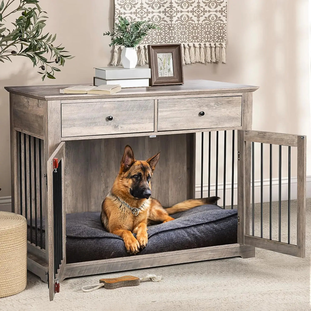 44 Inch Large Dog Crate Furniture with 2 Storage Drawers