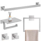 Brushed Gold Bathroom Hardware Accessorie Set 23.6 Inch Towel Bar Set 5-Pieces Towel Rack&Holder Set for Bathroom,Upgraded Toilet Paper Holder with Shelf,Stainless Steel Wall-Mounted