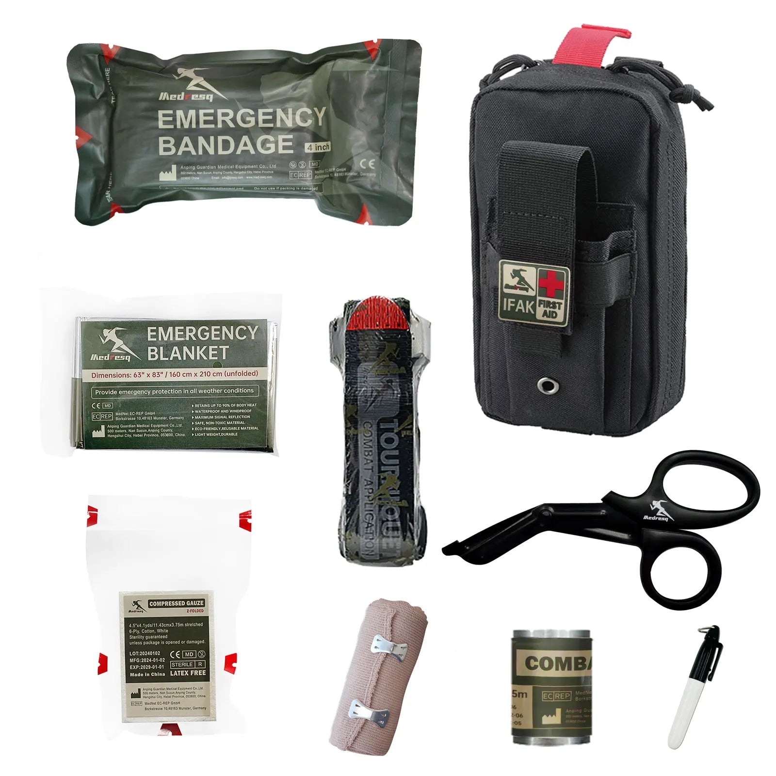 Compact Emergency First Aid Essentials for Military, Camping, Hiking, and Everyday Survival (Black)