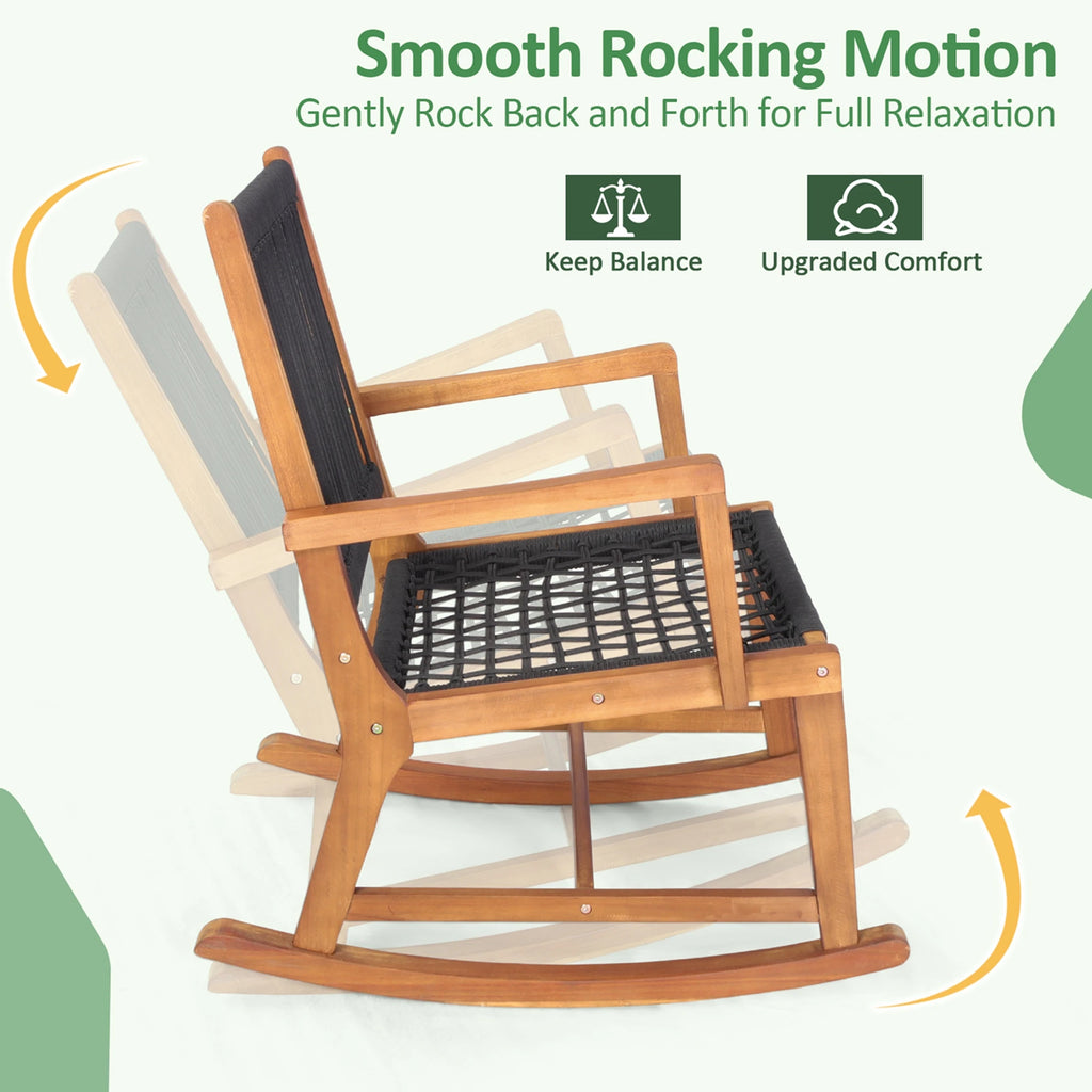 3pcs Wood Bistro Table Rocking Chair Set, All-Weather
