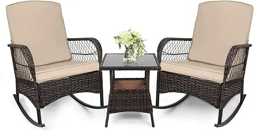 3 pcs Rocking Bistro Set for Porch Lawn Garden Backyard Deck