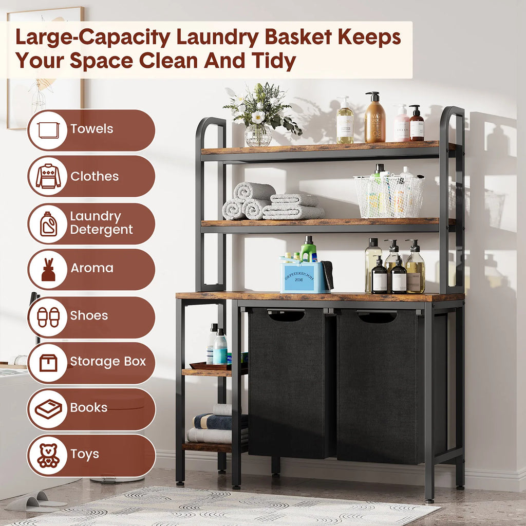2 Section Laundry Sorter Basket with 2 Pull-Out Removable Bags
