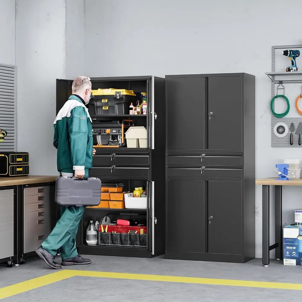 Metal Garage Storage Cabinet,71 Heavy Duty Steel Tool Cabinet with 4 Door LockAdjustable Shelves and 2 Drawer