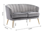 Contemporary Velvet Loveseat Chair with Gold-Finished Metal Legs, 2-Seat Sofa for Living Room, Bedroom, Home Office, Grey