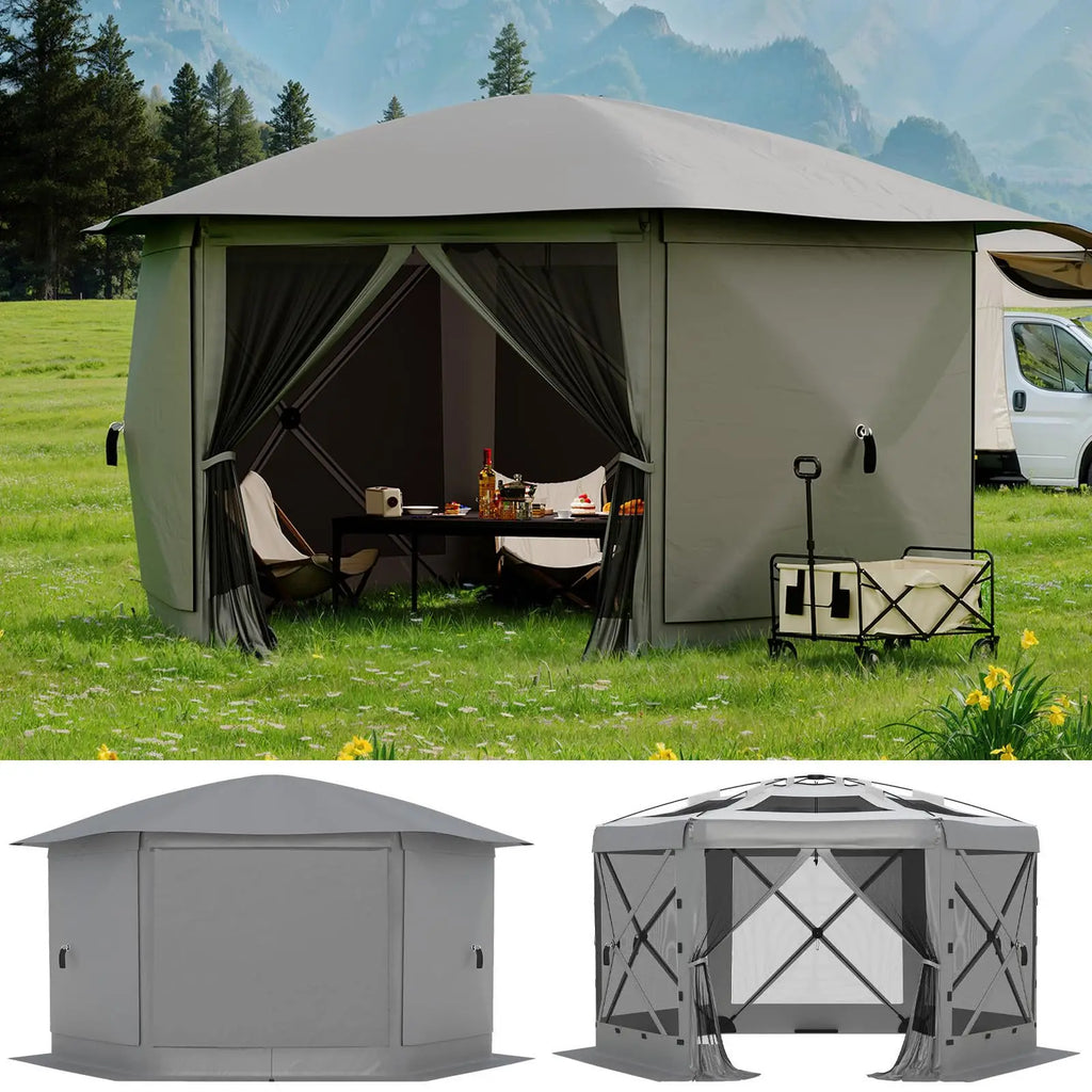 13FT Pop Up Gazebo 6-Sided Outdoor Canopy Tent With Mosquito Netting Removable Roof Wind Sidewalls