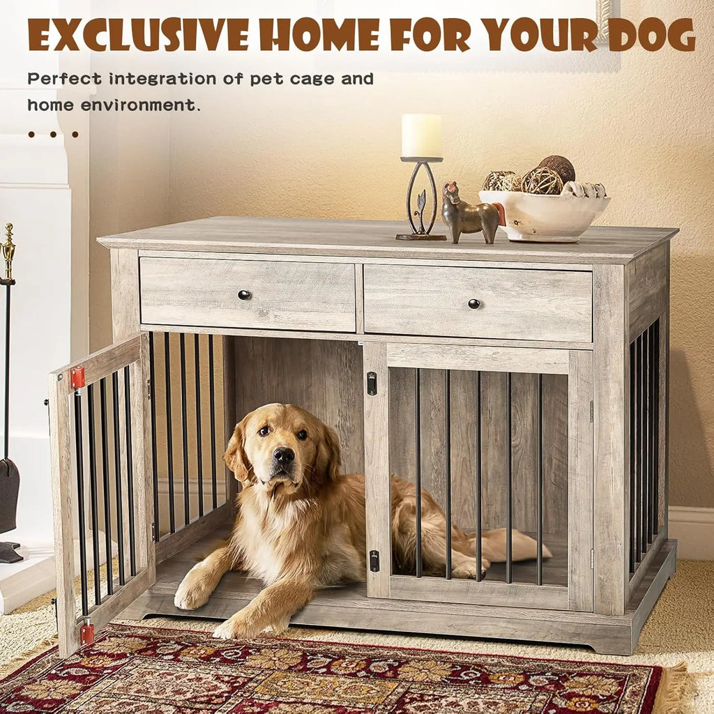 44 Inch Large Dog Crate Furniture with 2 Storage Drawers