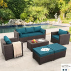 6 Pieces Wicker Sofa Set with Outdoor Couch Patio Chairs Storage Coffee Table