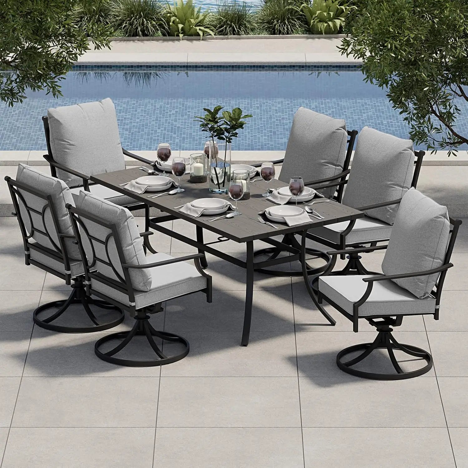7-Piece Patio Dining Set for 6, with Cushions