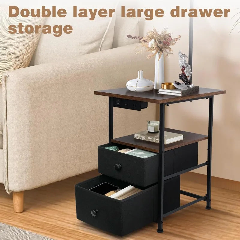 Reading Floor Lamp with Table, Charging Ports and Drawers