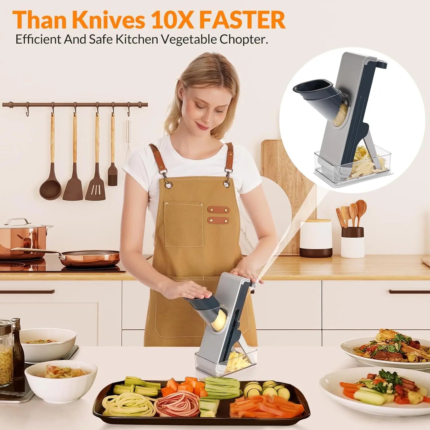 Vegetable Fruit Mandoline Slicer Manual Cutter 4-in-1 Slicing Machine with Thickness Adjuster