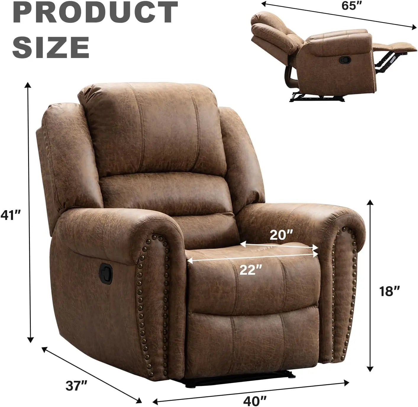 Manual Leather Recliner Chair, Classic and Traditional Recliner Chair with Comfortable Arms