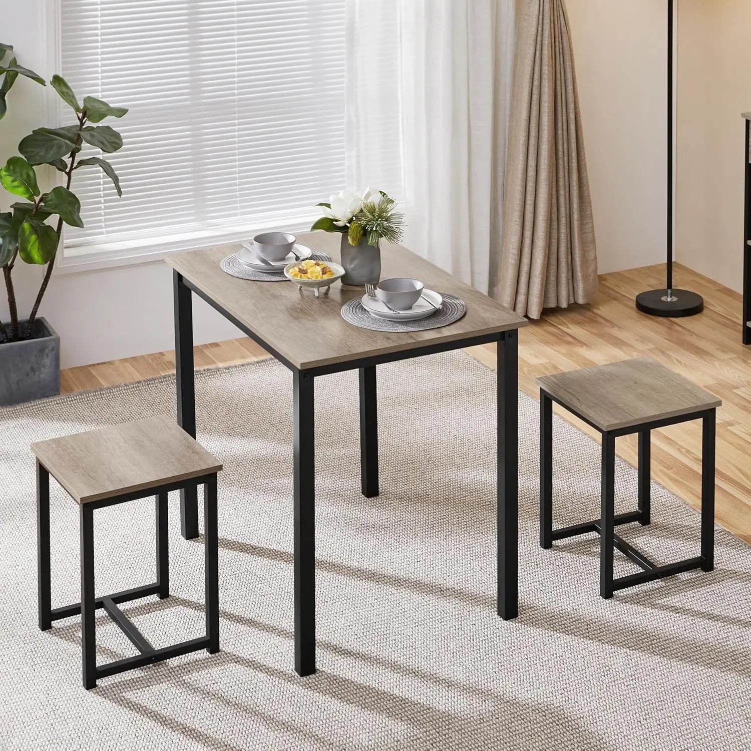Compact Table W/ 2 Stools & Space Saving Design For Dini