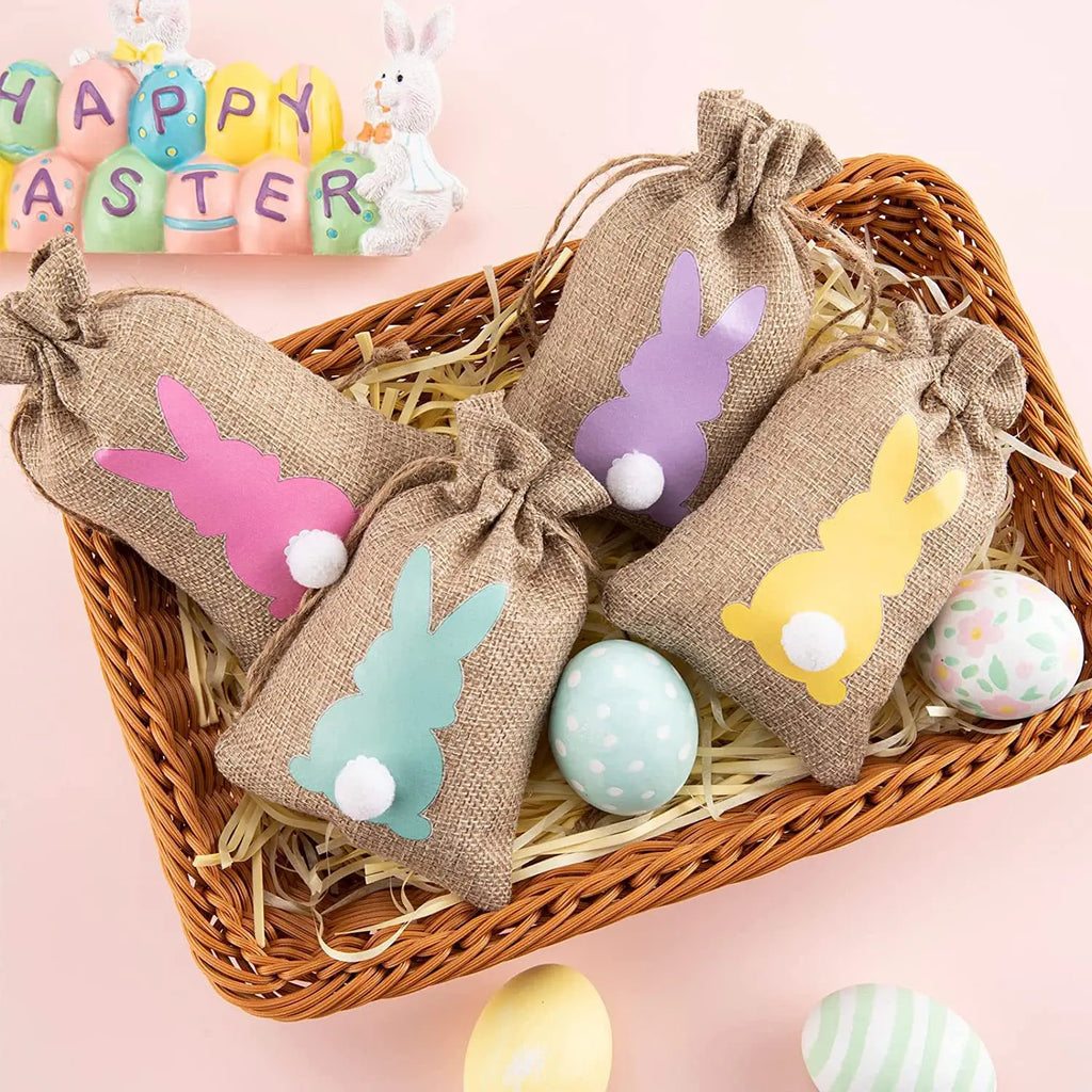 6/12/24pcs Jute Linen Treat Gift Bags for Easter