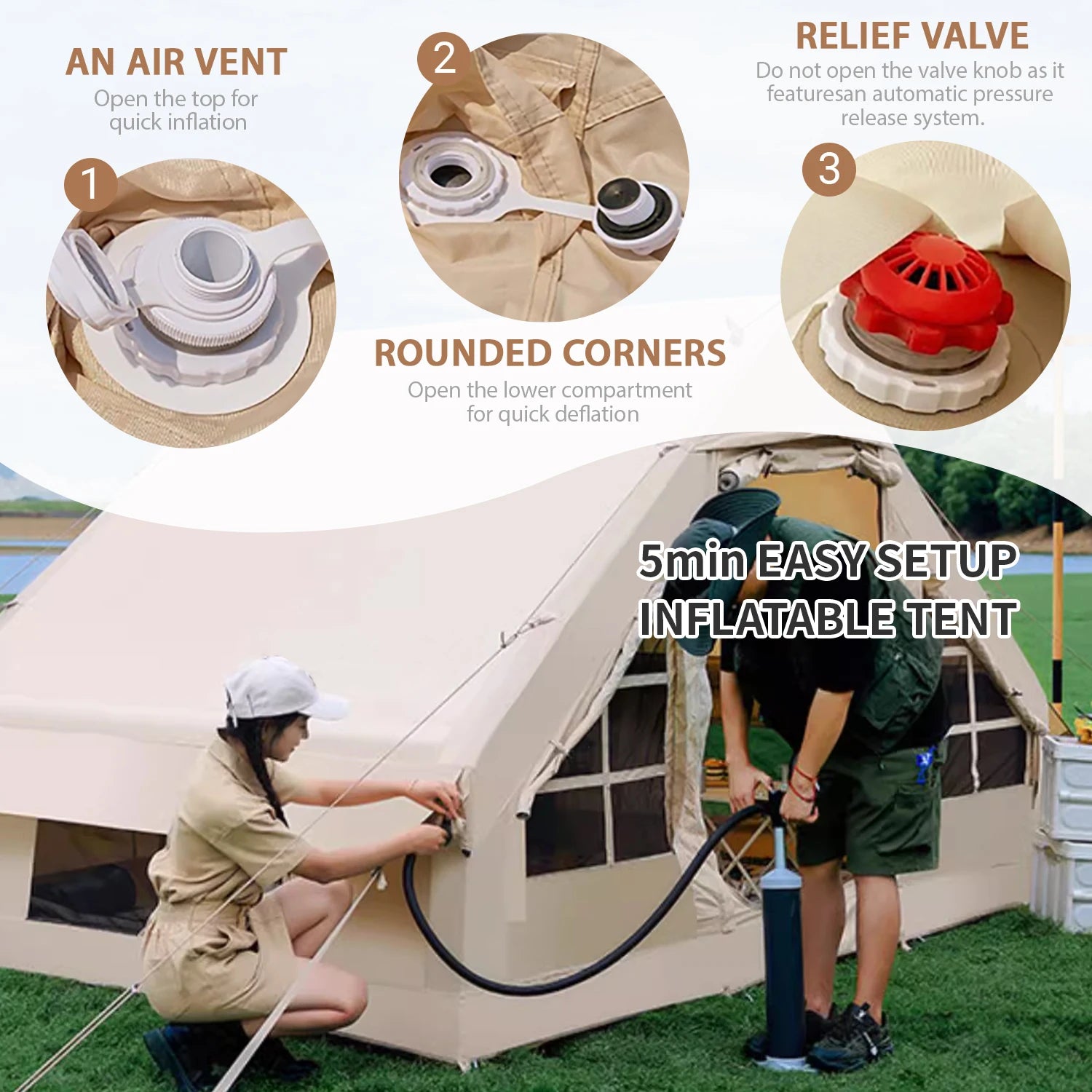 Air Glamping Tents for Camping Family, Easy Setup Rainproof Windproof Outdoor Tents