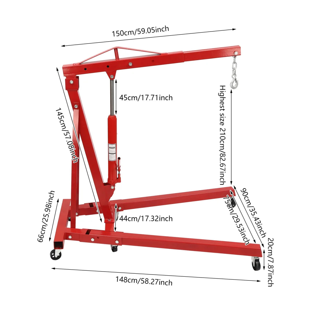 2 Ton Foldable Shop Crane & Hoist | Hydraulic Lift for Engine, Transmission & Axle | Max 6.89ft Height, Heavy Duty Steel Trolley