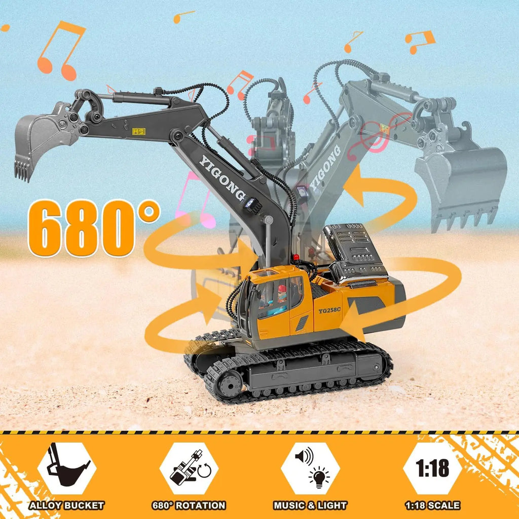 11Channel Remote Control Excavator Alloy and Plastic RC Construction Equipment for Kid