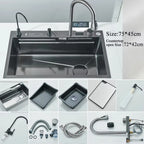304 Stainless Steel Waterfall Kitchen Sink Large Single Slot