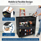 27 Inch Rolling Tool Cart, 3 Tier Steel Utility Cabinet with Drawer, Mobile Storage Organizer with Locking Casters for Garage Workshop Office, Black