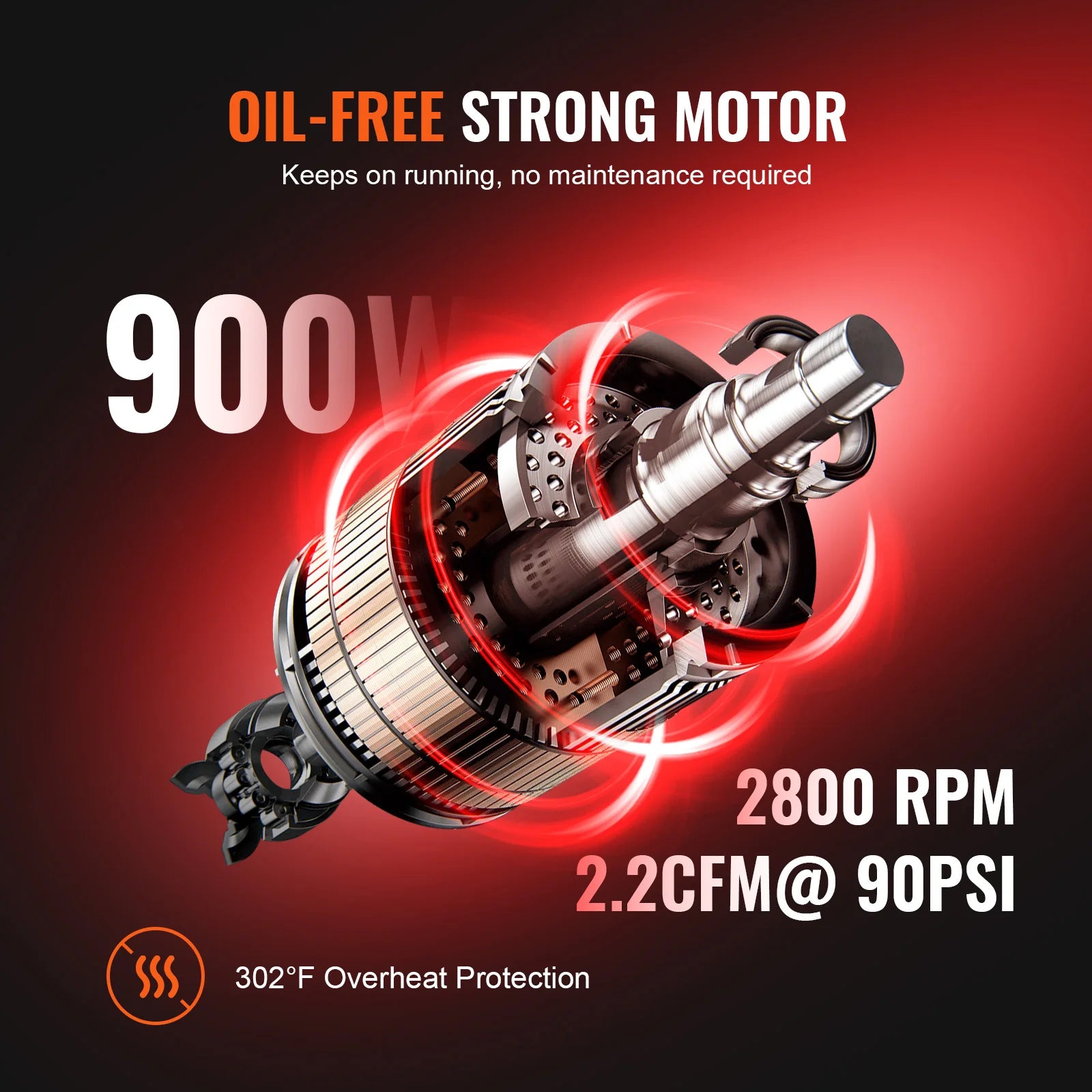 900W 1450W 1800W Quiet Oil-free Portable Air Compressor